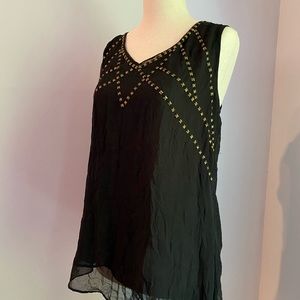 Romeo & Juliet Couture Womens size L black sheer studded a symmetrical tank top